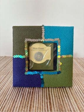 Blue and Green Sequin Felt Photo Frame